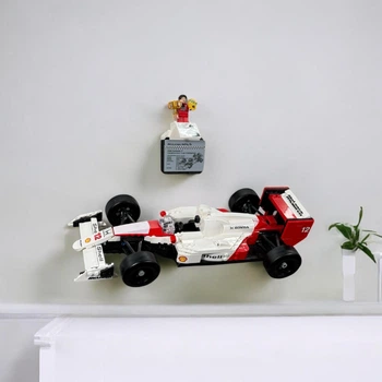 Настінне 3D Кріплення для Фірмового конструктора Icons McLaren MP4/4 Ayrton Senna Айртон Сенна (10330) з додатковим кріпленням для міні-фігурки та Таблички - Чорне