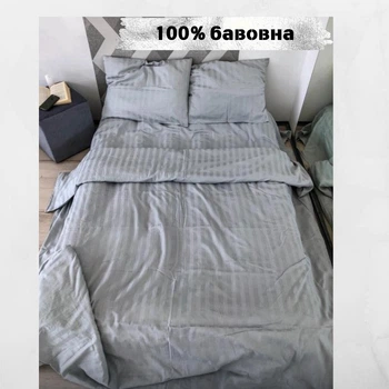 Комплект постельного белья евро 200 220 см Однотонное Страйп Сатин Серый