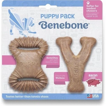 Набір з 2 іграшок для цуценят Benebone Tiny 2-Pack , міцна для гризіння Дентал кістка+Важіль ,зі смаком бекону (цуценят до 7 кг)