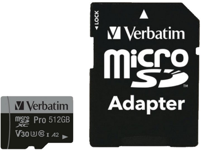 Карта памяти Verbatim Pro Micro SDXC 512GB Class 3 + SD Адаптер (0023942470465)