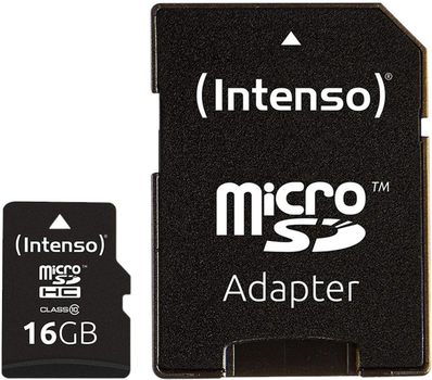 Карта памяти Intenso MicroSDHC 16GB Class 10 + SD Adapter (4034303016136)