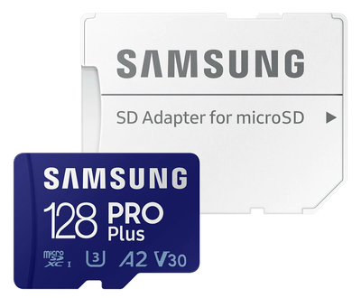 Samsung PRO Plus microSDXC 128GB UHS-I U3 V30 A2 + SD адаптер (MB-MD128SA/EU)