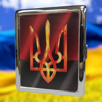 Портсигар металлический Ukraine Trident Silver 12-2 на 20 сигарет в подарочной упаковке