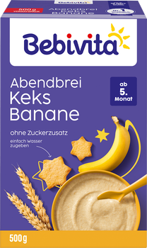 Пшенична молочна каша Bebivita зі смаком печива та банана, для дітей з 5 місяців, 500 грам