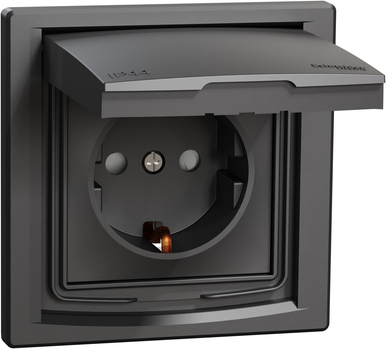 Розетка Schneider Electric Asfora 220 В, IP44 с защитной крышкой, со шторками Антрацит (EPH3100371)