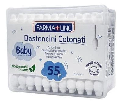 Ватные детские палочки FARMA+LINE с ограничителем, 55 шт