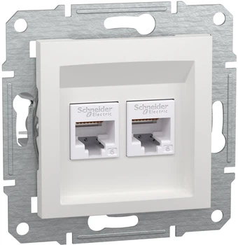 Розетка Schneider Electric Asfora RJ45 двойная тип UTP категория 6 Белая без рамки (EPH4870121)