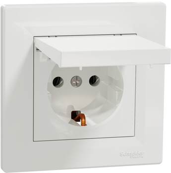 Розетка Schneider Electric Asfora с заземлением и крышкой Белая с рамкой (EPH3100121)