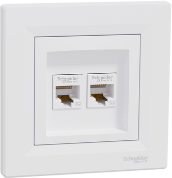 Розетка двойная компьютерная Schneider Electric Asfora RJ45 5 категория UTP Белая с рамкой (EPH4400121)