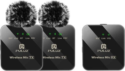 Mikrofon krawatowy Puluz Wireless Lavalier 2 TX + 1 RX Czarny (PU3154B)