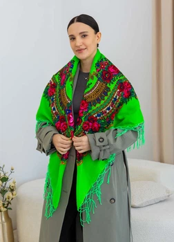 Хустка вовняна з бахромою 120х120 см. (салатова)
