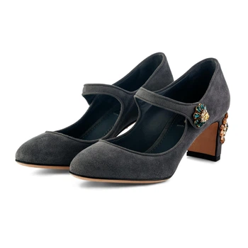 Женские туфли Dolce&Gabbana Mary Jane из замшевой кожи 36 (23.1 cm) серые CD0461AD79189710