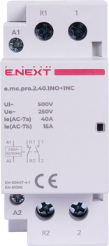 Контактор модульный 2P 40А 1NO+1NC 220V [p005226] E.NEXT e.mc.pro.2.40.1NO+1NC 