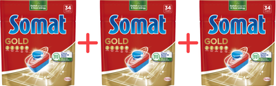 Набір таблеток для посудомийної машини Somat Gold 34 шт х 3 пачки (9000101808209/9000101808209/9000101808209)