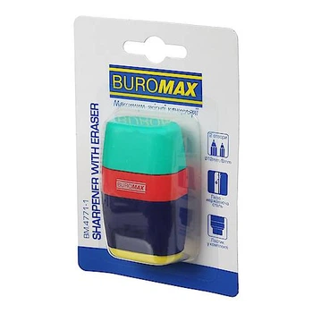 Гумка + Чинка, 2 отверстия пластиковый корпус, с контейнером Buromax (BM.4771-1)