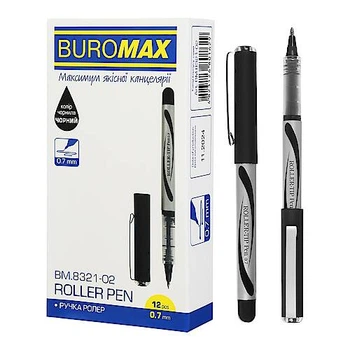 Ручка ролер 0.7 мм, чорний, ціна за 12 штук Buromax (BM.8321-02)