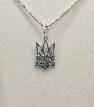 Серебряный кулон "Тризуб с мечами" 925° пробы с чернением Серебряный Герб Украины Shiny 105