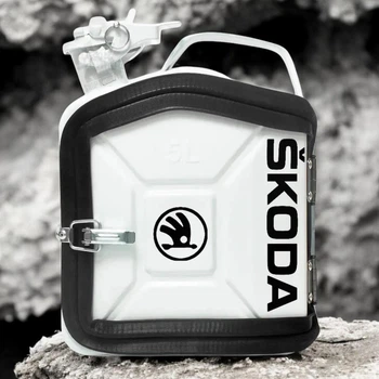 Подарочный набор для мужчин канистра бар 5л (белая) с надписью "Skoda"