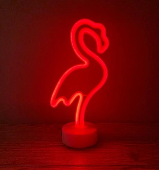 Неоновий нічник - світильник Фламінго Neon Decoration Lamp (33x16x10 см, USB, 3хАА, 5 В, лампа) - Червоний