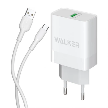 Сетевое зарядное устройство (адаптер) 2в1 WALKER WH-35 1USB / QC3.0 / 3A / 18W + Data Cable USB to Micro white