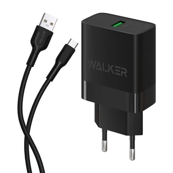 Сетевое зарядное устройство (адаптер) 2в1 WALKER WH-35 1USB / QC3.0 / 3A / 18W + Data Cable USB to Micro black