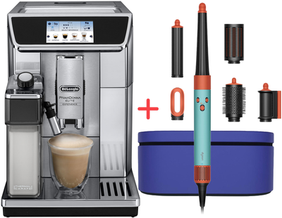 Кавомашина DELONGHI PrimaDonna Elite ECAM650.85.MS + Стайлер Dyson HS08 Airwrap ID Straight/Wavy Ceramic Patina/Topaz (533598-01) (комплект)