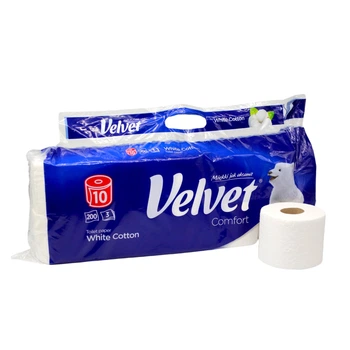 Туалетная бумага White Cotton Velvet 10 рулонов 3 слоя 200 отрывов