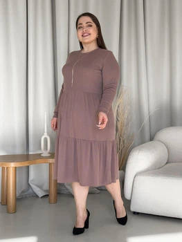 Сукня в рубчик довга весняна жіноча Merlini Анно 700001502 розмір 2XL-3XL Бежева (700001502_3)