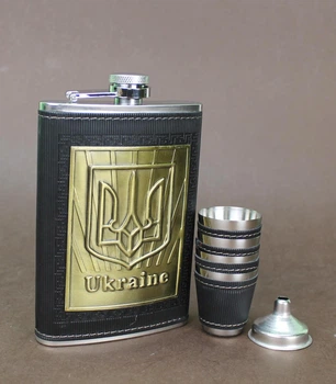 Набор фляги Golden coat of arms с воронкой и стопками подарок для парня, папы, военного, мужчины (21-0066)