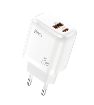 Зарядний пристрій BIVA HC-57 25W PD+QC3.0 Fast Charger USB+Type-C White