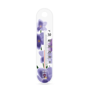 Комнатный термометр со шкалой (от 0 °C до +50 °C) высота 19 см белый Фиалка (СП 300185)