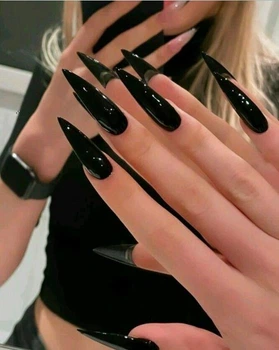 Накладні нігті Nail Black чорні, стилет, 20 шт
