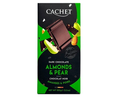 Шоколад чорний Cachet 57% какао з грушею та мигдалем 100 г
