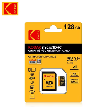 Карта памяти MicroSDHC Kodak U3 A1 Class 10 128Gb с адаптером