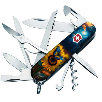 Складной швейцарский нож Victorinox HUNTSMAN UKRAINE Звездная бабочка 15 функций 91x27x21 мм коробка (Vx13713.3_T3240pw)