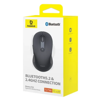 Беспроводная мышка Baseus F02 Ergonomic Wireless Mouse 2.4G/BT5.2 1000-1600-2000-2400-4000dpi Черный