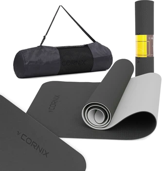 Килимок спортивний Cornix TPE 183 x 61 x 0.6 см для йоги та фітнесу XR-0349 Black/Grey