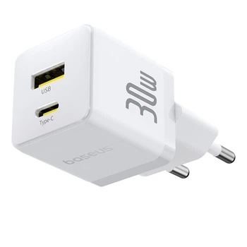 Зарядний пристрій Baseus USB/Type-C QC/PD 30W Palm Fast Charger White P1011160A213-00 (Baseus_P1011160A213-00)