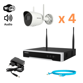Комплект відеонагляду Hikvision 2Mp-Wi-Fi-DS-2CV2021G2-IDW на 4 бездротові циліндричні камери зі звуком
