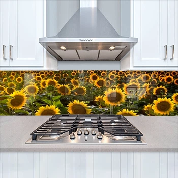 Наклейка на кухонный фартук 60 х 300 см, фотопечать с защитной ламинацией, поле с подсолнухами(БП-14-fl159)