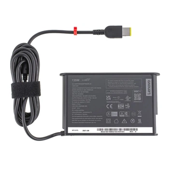 Блок живлення для ноутбука Lenovo 20V 6.75A 135W — USB + pin (квадратний DC‑штекер Square 5 Pin), мережевий кабель 3‑pin, чорний, Slim Ovale