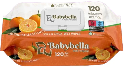 Влажные салфетки Babybella Soft&thick Мандарин, 120 шт