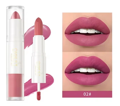 Губная помада 2-в-1 QiBEST №2 Lip Gloss and Lipstick водостойкая матовая