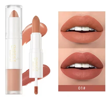 Губна помада 2-в-1 QiBEST No1 Lip Gloss and Lipstick водостійка матова