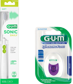 Набор GUM Электрическая зубная щетка Activital Sonic Daily Белая + Зубная нить Expanding Floss с эффектом расширения 30 м (7630019904773/0070942302401)