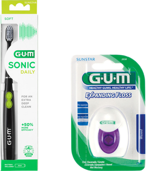 Набор GUM Электрическая зубная щетка Activital Sonic Daily Черная + Зубная нить Expanding Floss с эффектом расширения 30 м (76300199044780/0070942302401)