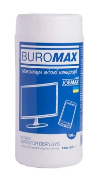 Серветки вологі Buromax для чищення екранів моніторів та оптики 100шт (BM.0802)