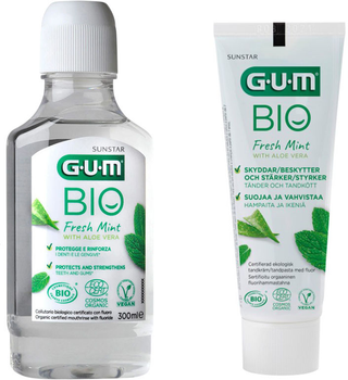 Набор GUM Bio Ополаскиватель для полости рта 300 мл + Зубная паста 75 мл (7630019905749/7630019904063)