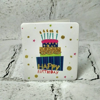 Открытка мини подарочная Happy birthday с блестками 7,1х8,2 см 5504-316