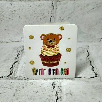 Открытка мини подарочная Happy birthday с блестками 7,1х8,2 см 5504-36